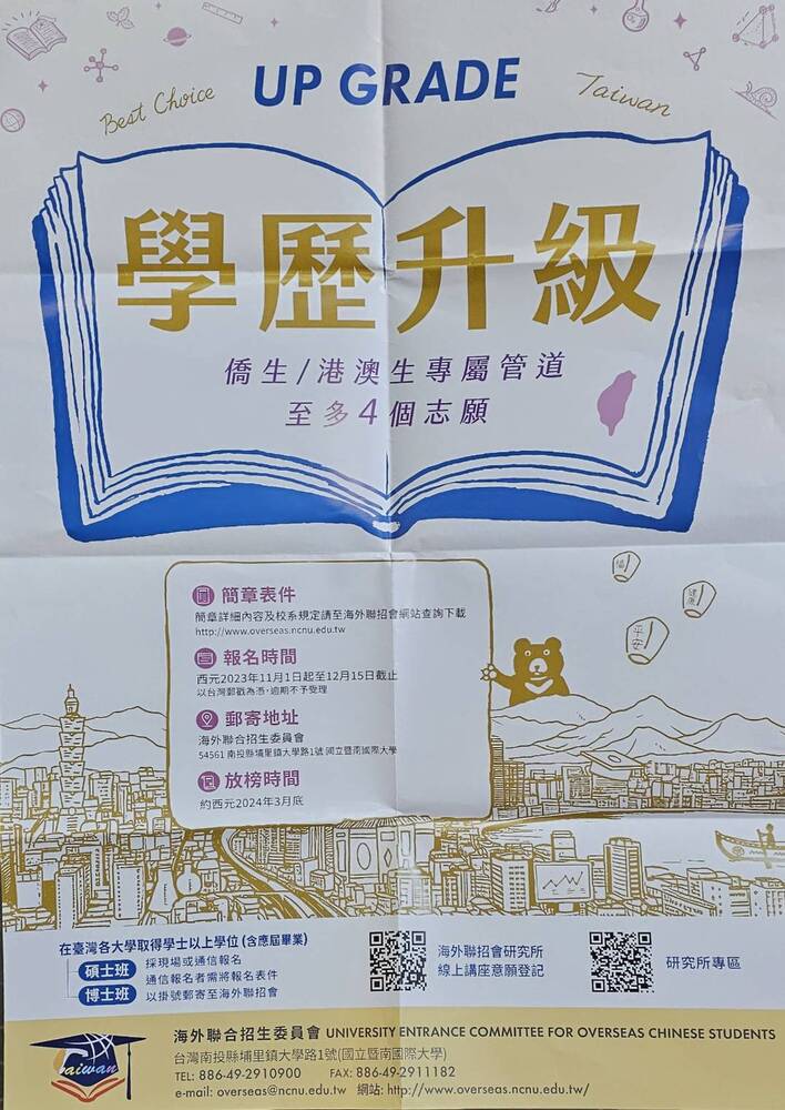 【研發處】本校2024年(113學年) 海外聯合招生申請碩、博士及學士班招生資訊(For海外僑生、港澳地區學生、國內大學畢業之僑生及港澳生)圖片